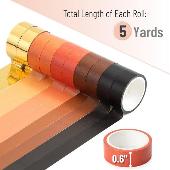 Washi Tape Set, 10 Rolls, Fiery Horizon, Decorative Tape Set, Colored Scrapbook - Picture 4 of 8